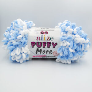 Пряжа плюшева Alize Puffy More 6266 блакитний-білий