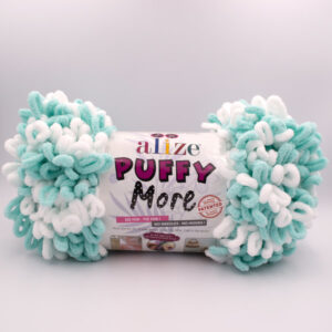 Пряжа плюшева Alize Puffy More 6269 м’ятно-білий