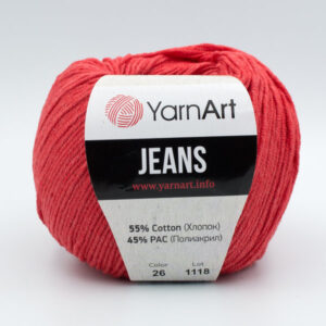 Пряжа YarnArt Jeans 26 светлый красный