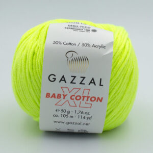 Пряжа Gazzal Baby Cotton XL неоновый желто-салатовый 3462XL