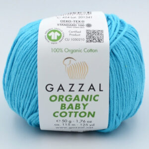 Пряжа Gazzal Organic Baby Cotton 424 блакитна бірюза